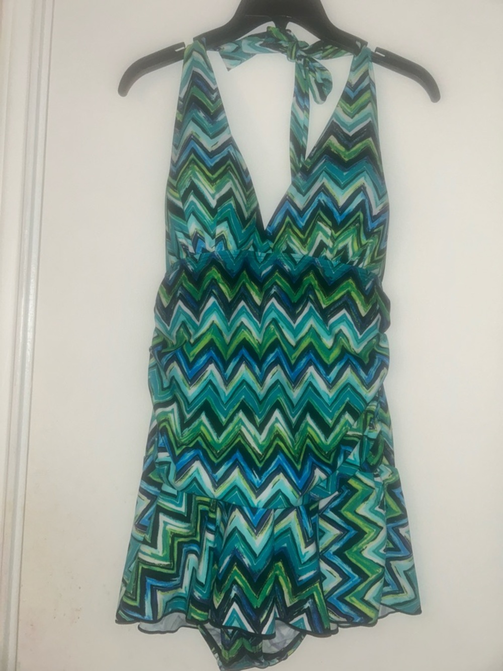 Sea & Sand like new plus Green & Blue Zigzag Halter Swimdress size 16